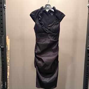 Xscape Ruffled Black Midi Dress